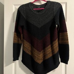 AGB Women's Chevron Knit Sweater - Black, Brown, Gold